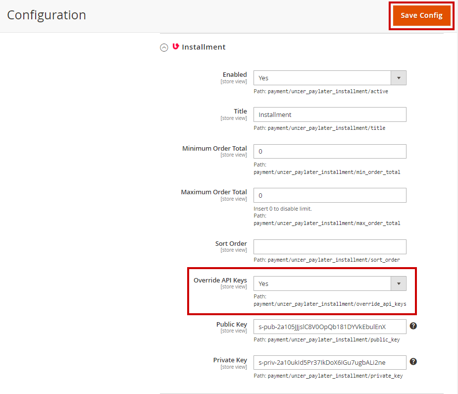 Save configuration