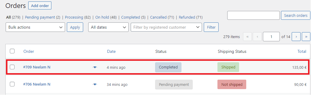 WooCommerce order overview