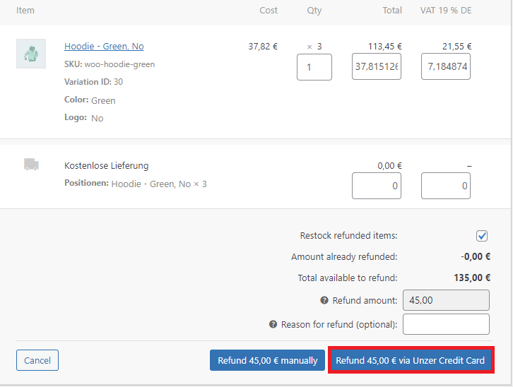WooCommerce refund order view